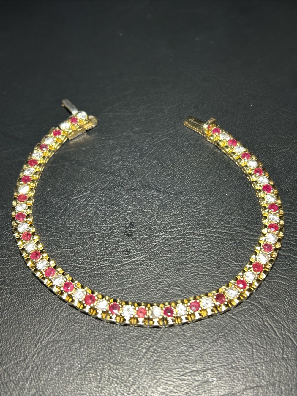 Gold over 925 silver tennis bracelet with Lab grown Diamond and Ruby